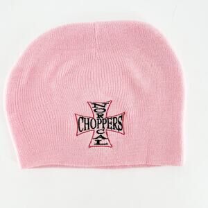 Choppers Womens Pink Cross Embroidered Knitted Beanie Hat One Size